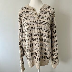 Vintage Cable Knit Neutral Henley Sweater Size Large Fisherman Grandpacore